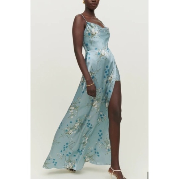 Reformation Dresses & Skirts - Reformation Dress Size 6 Blue Flora Devora Silk Lago Wedding Guest Bridesmaid
